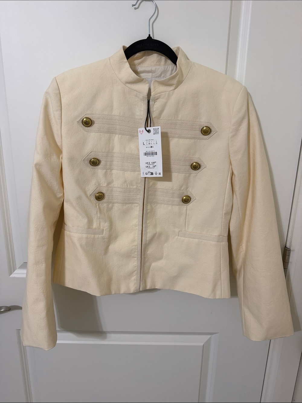 Zara Cream Military-Inspired Button Front Jacket